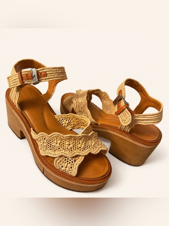 Robert Clergerie Shoes - Robert Clergerie Charlize Raffia Platform Sandals EU 40.5 Beige $568 France
